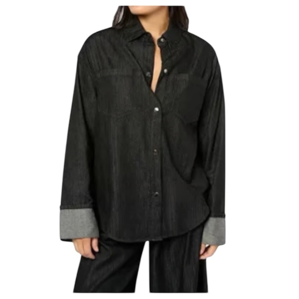 NWT WeWoreWhat Dark Gray Denim Cuff Shirt, Size Large